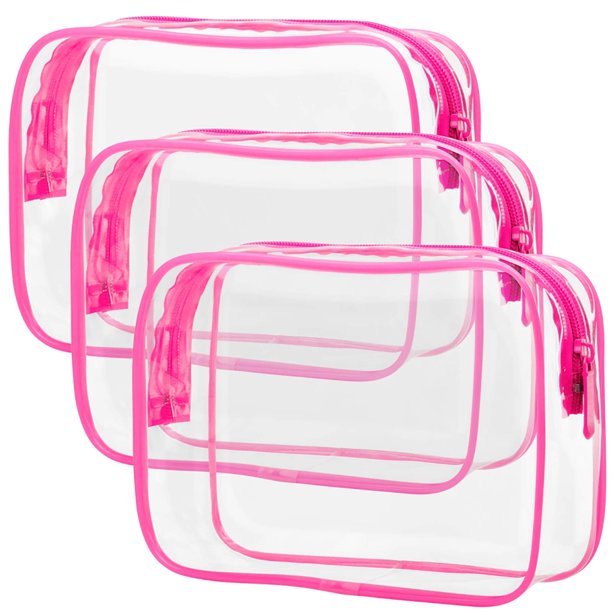 Neceser PACKISM aprobado por la TSA, bolsa de maquillaje transparente de color rojo melocotón con marco de soporte, bolsa de aseo transparente para viajes, gruesa y sin olor