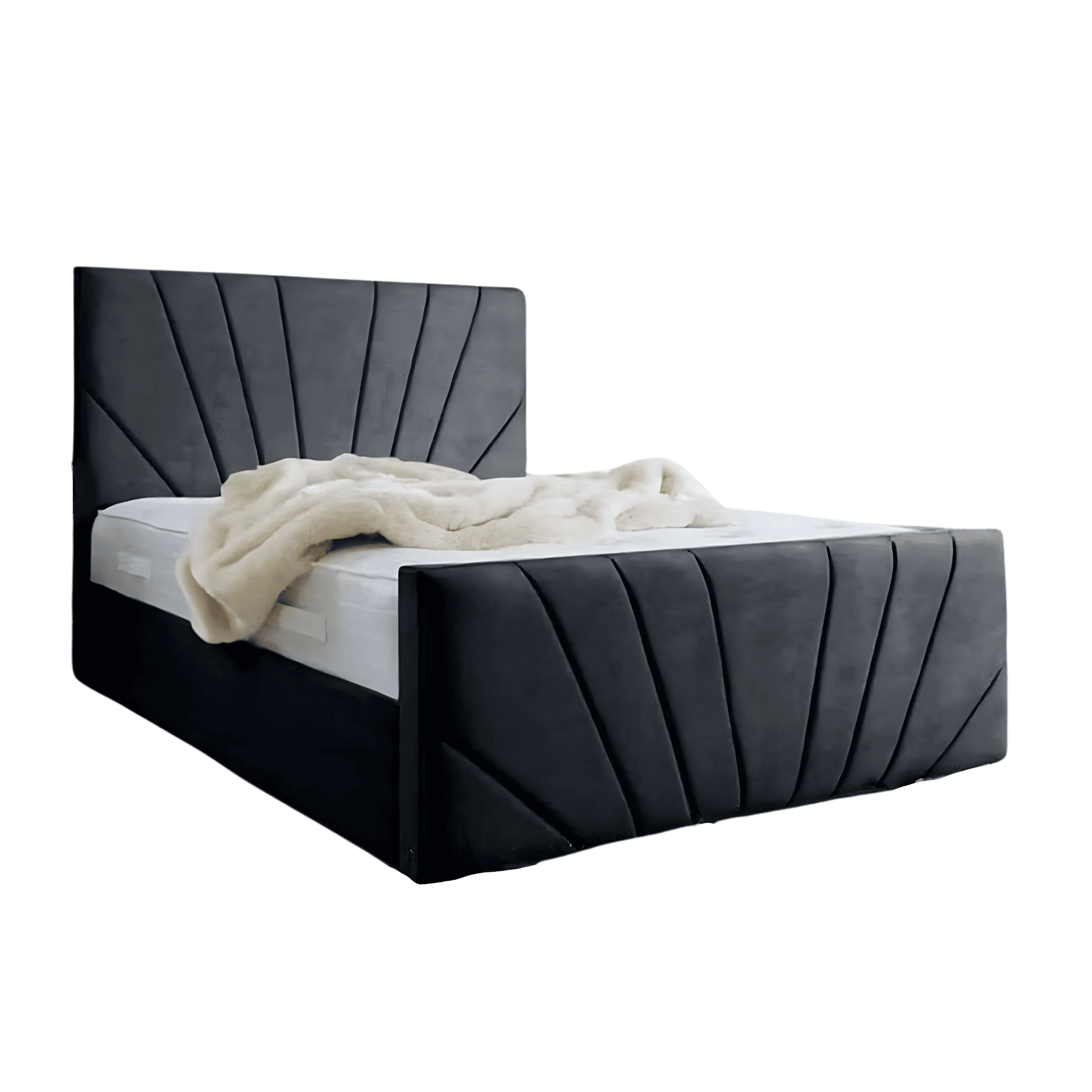 Mueblart - Base De Cama Doble Respaldo Full Felpa Gris Oscuro