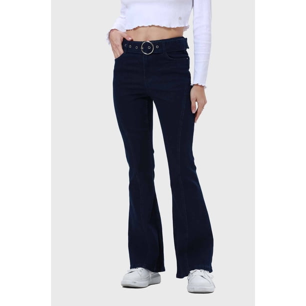 Jeans Mujer Flare Línea Curva Azul