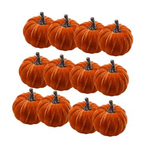 Magideal - 12 Calabazas Artificiales De Terciopelo, Decoración De Otoño, Manualidades, Decoración De Mesa, Estilo Rústico, Para Cosechar En Casa, Calabazas De Te Ninguno Cordón