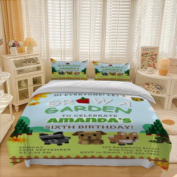 Pixel Paradise Birthday Party Pattern Three-Piece Set Soft And Comfortable bedding