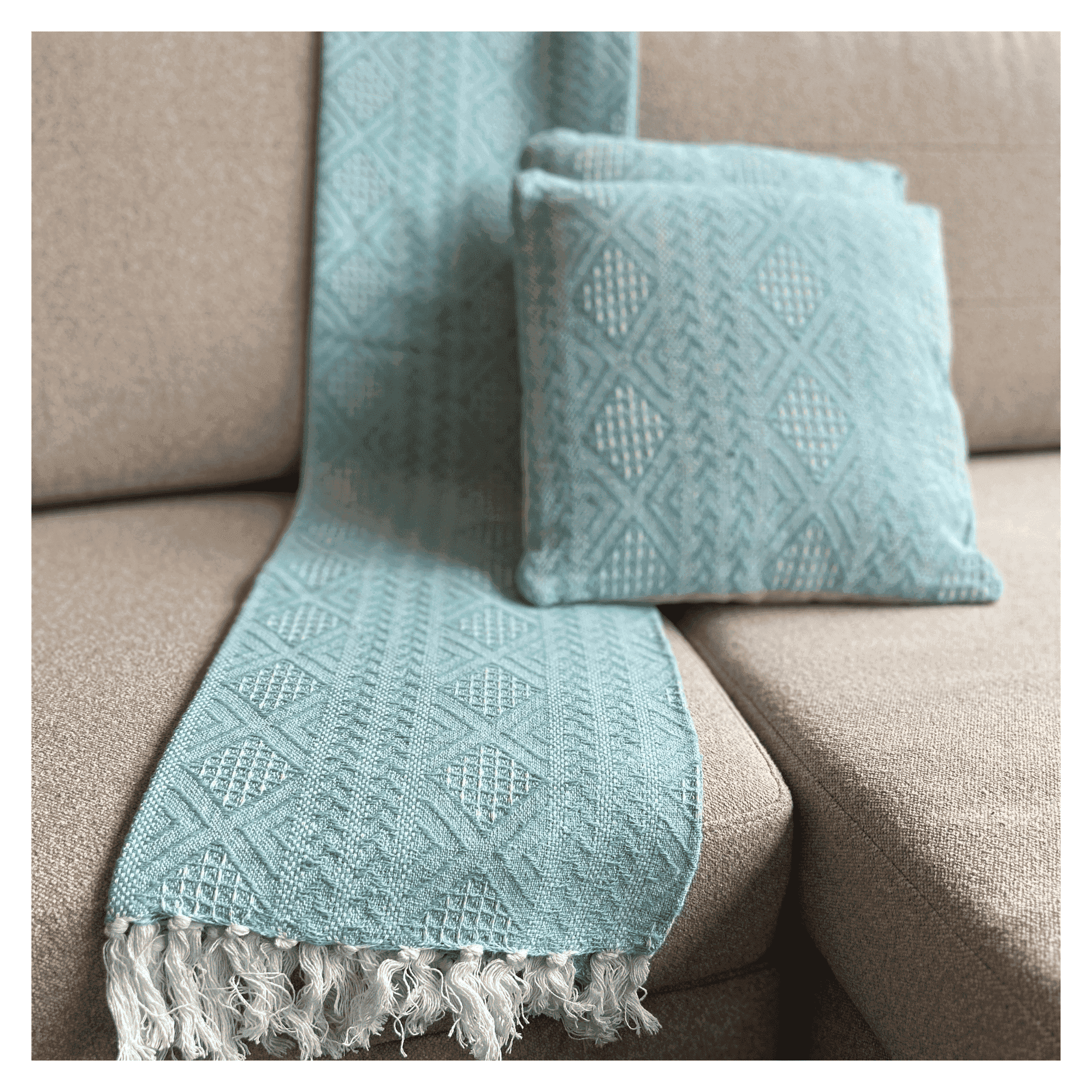 Decoghar - Combo Deco 2 Cojines Y 1 Manta Banaco Acero Diseño Moderno Lavable X Mts