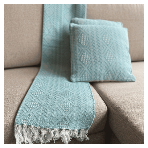 Decoghar - Combo Deco 2 Cojines Y 1 Manta Banaco Acero Diseño Moderno Lavable X Mts