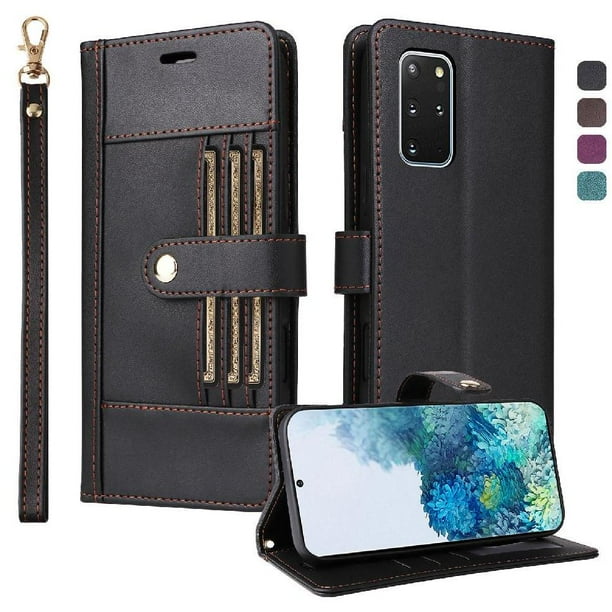 FOXDOCK Funda tipo Cartera para Samsung Galaxy S20 Plus – Cubierta de Cuero PU con Múltiples Ranuras, Bolsillo para Efectivo y Correa de Muñeca