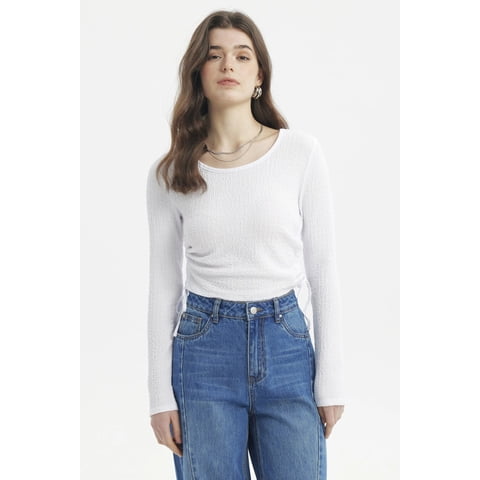 Fashionspark - Polera Mujer Jacquard Recogido Blanco