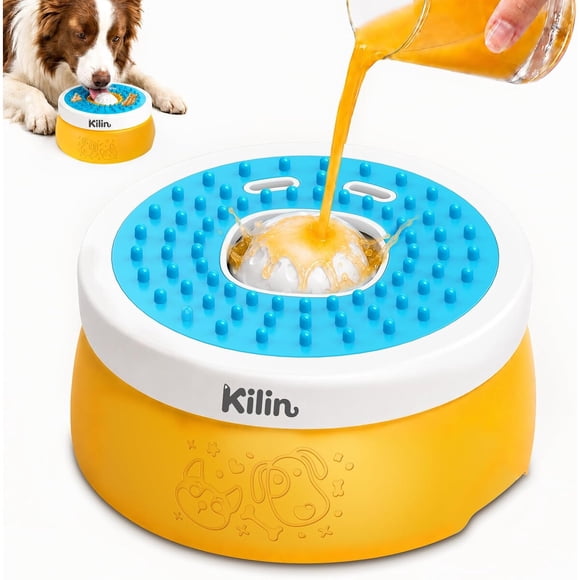 KILIN Slow Feeder Dog Licking Bowl with Rolling Ball, 4 Non-Slip Pads