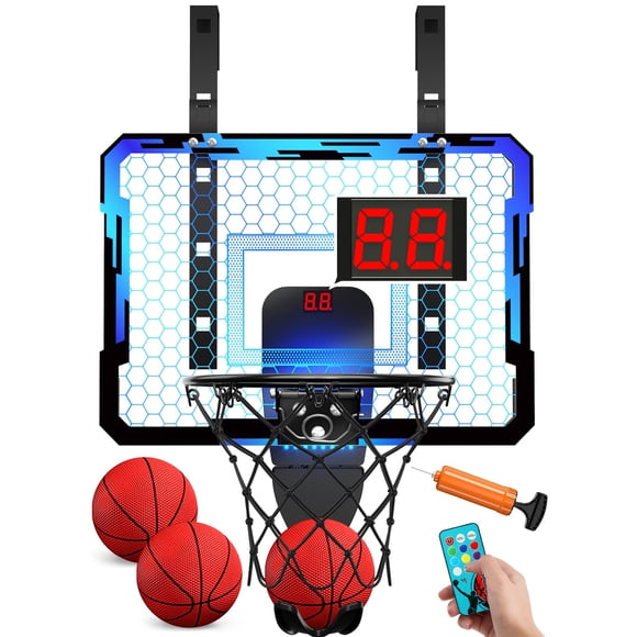 Mini aro de básquet QDRAGON para colgar en la puerta con 3 pelotas, azul