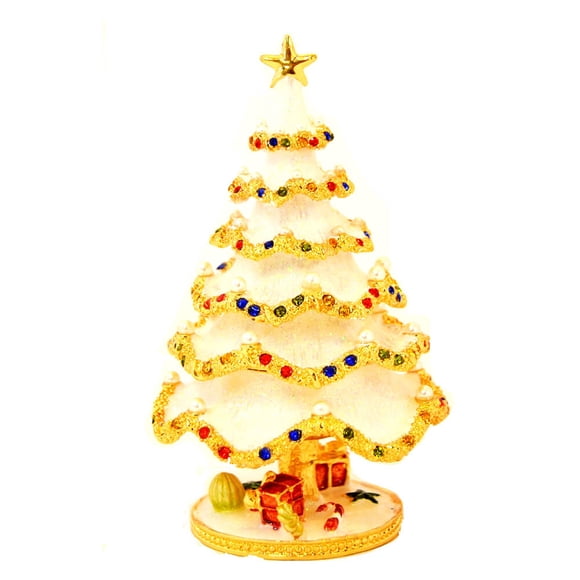 Caja decorativa en forma de árbol de Navidad con diseño de nieve