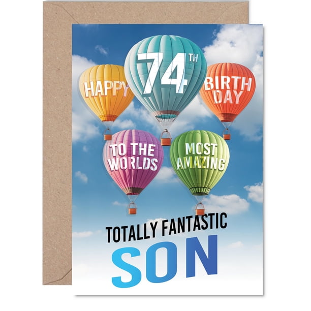 Tarjeta de felicitación con diseño de globo aerostático para cumpleaños número 74 de Giftzie Son