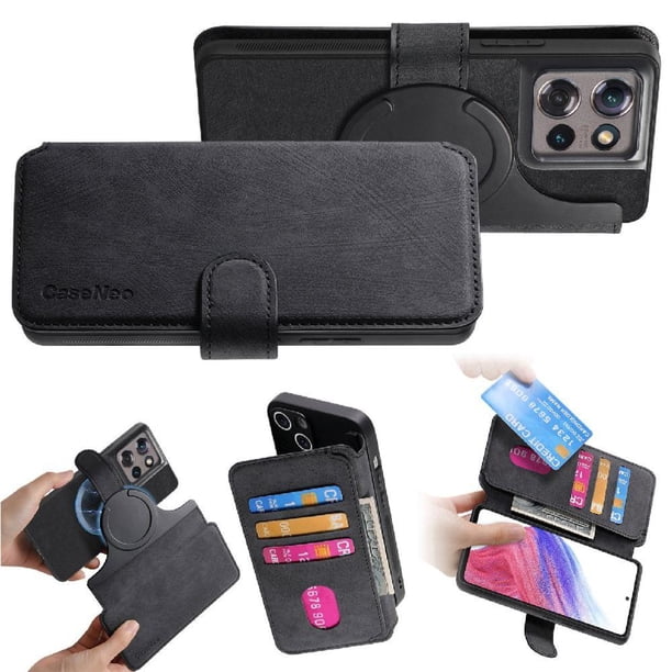 Funda Billetera Magnética para Motorola Edge 50 Soporte Tarjetas Desmontable Negro