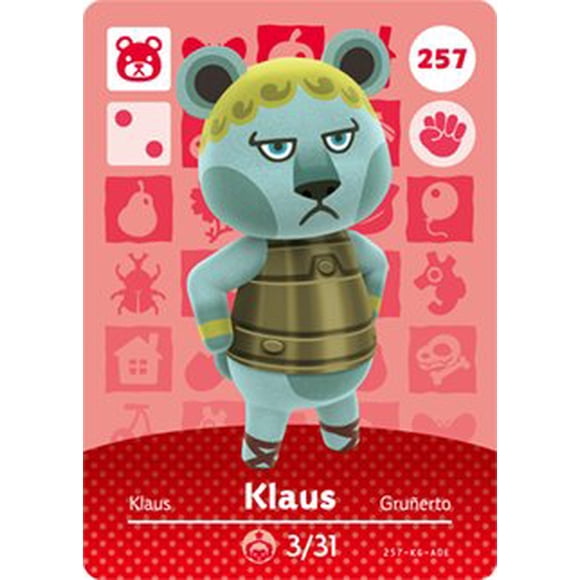 Tarjeta Amiibo Nintendo Animal Crossing Happy Home Designer – Serie 3 – Personaje Klaus (257)