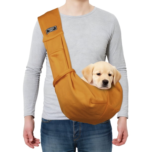 Uxcell Transportín de Bandolera para Mascotas para Perros y Gatos Pequeños de Hasta 16.5 Libras, Transportín de Bandolera Reversible Manos Libres con Bolsillo, (Marrón Claro, 1 Unidad)