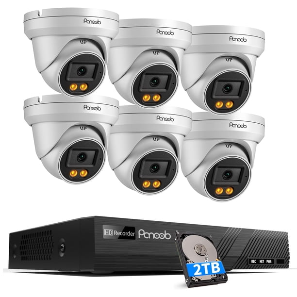 Sistema de cámara de seguridad PANOOB NVR de 5 MP con cámara de torreta de 6 cúpulas