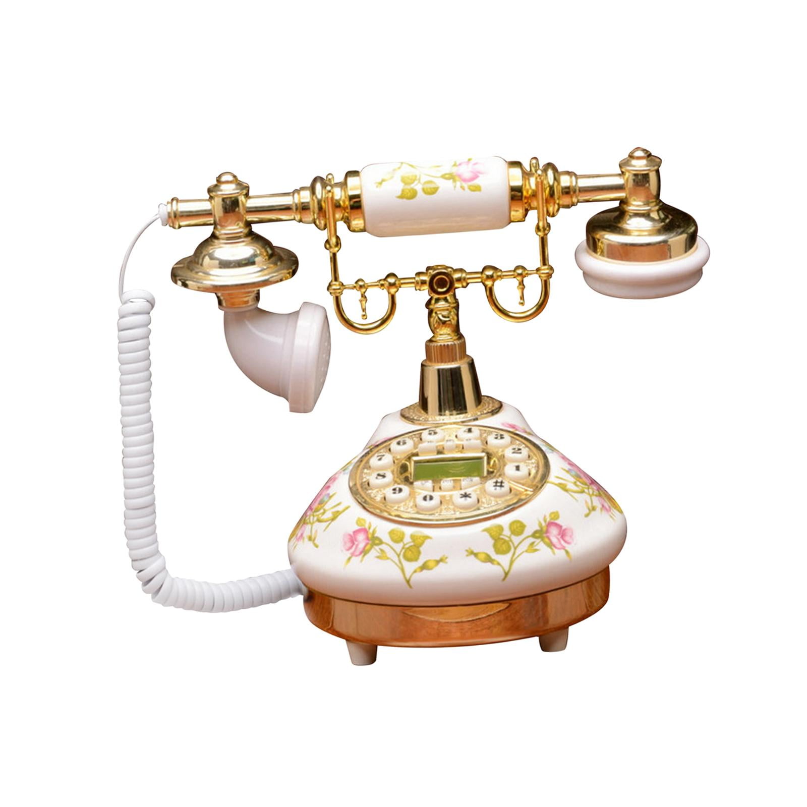 Magideal - Teléfono Antiguo Con Cable, Botón Pulsador, Teléfono De Marcación, Adorno De Pantalla Azul De Cerámica, Botón Manos Libres, Escritorio, Teléfono Fijo