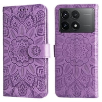 Funda Tipo Cartera Foxdock Para Xiaomi Poco F6 Pro , Diseño Girasol En Relieve, Cuero Pu, Cierre Magnético, Soporte Y Tarjetero