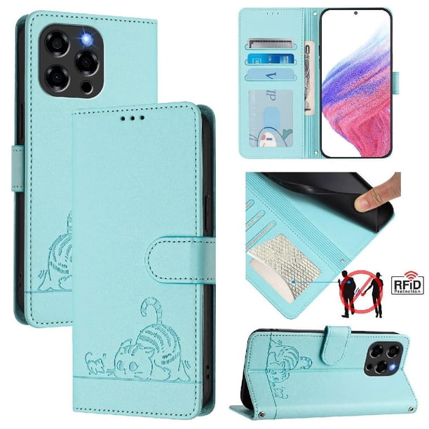 Funda tipo cartera FOXDOCK para Doogee Note 58 con soporte, ranuras, RFID, diseño de gato