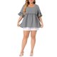 thumbnail image 2 of Blusa de Talla Grande para Mujer de Agnes Orinda con Manga Corta, Escote Corazón, Cuadros y Peplum 1X Negro, 2 of 5