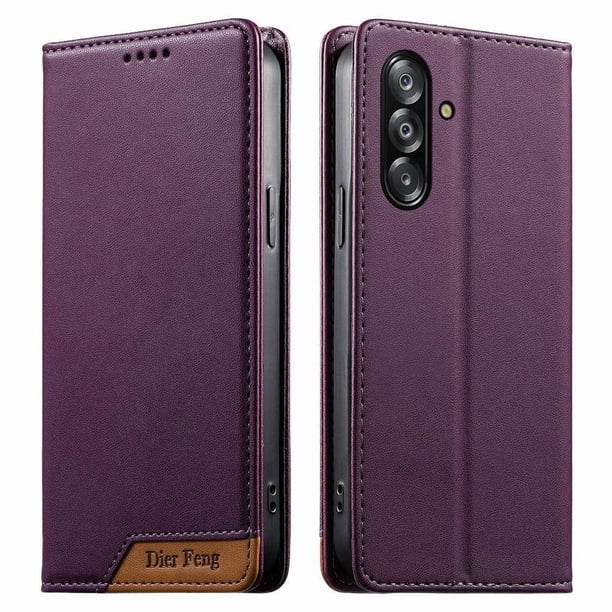 Funda Tipo Cartera de Cuero Sintético para Samsung Galaxy A26 Bloqueo RFID, con Ranuras para Tarjetas y Bolsillo para Efectivo, Cierre Magnético Fuerte Morado