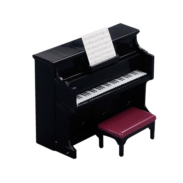 Piano De Casa De Muñecas Con Taburete, Instrumento Musical Para Accesorios De Casa De Muñecas 1/12, Negro