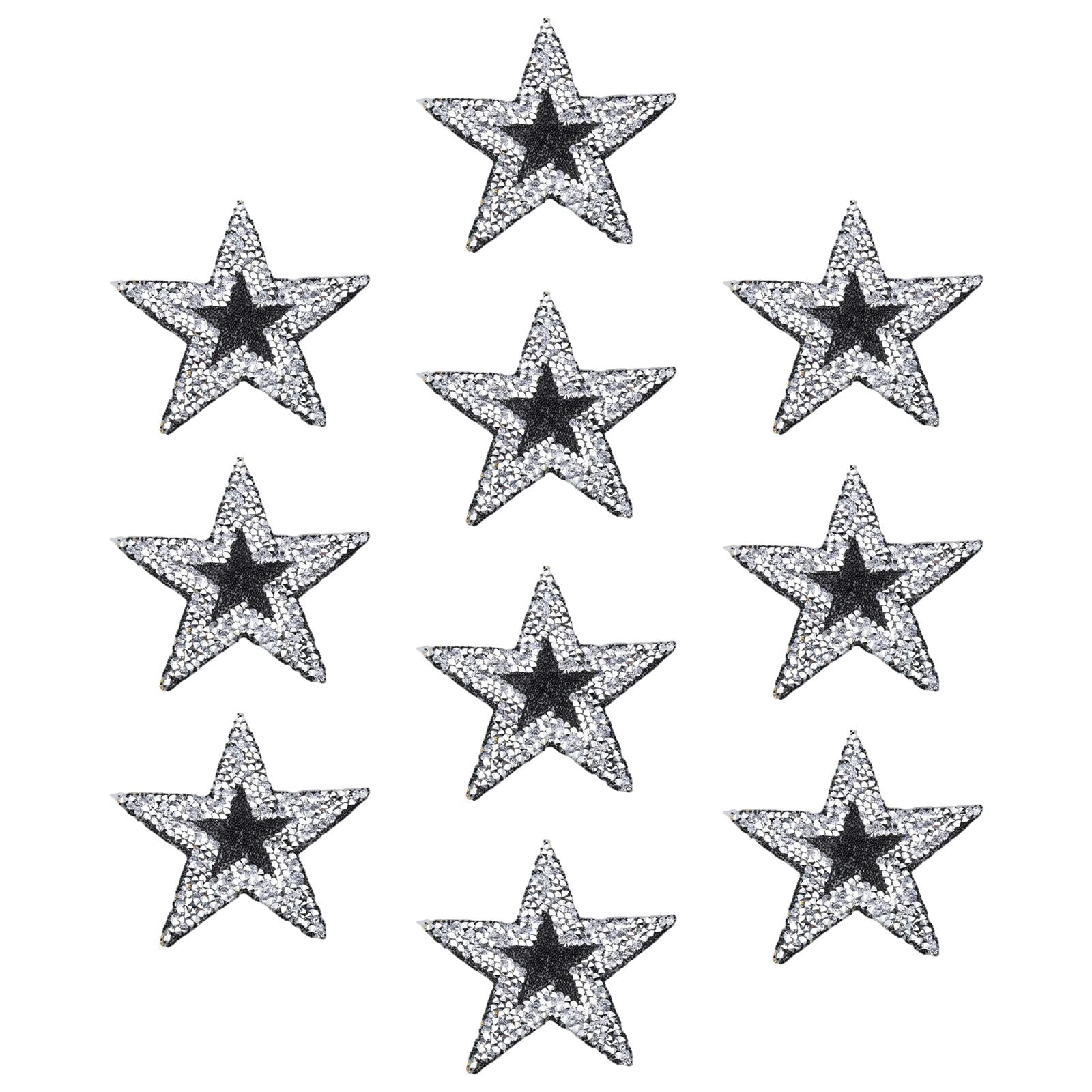 Bothyi - 10 Parches De Estrellas De Diamantes De Imitación Para Reparación De Apliques, Accesorios De Costura, Color Plateado Y Negro