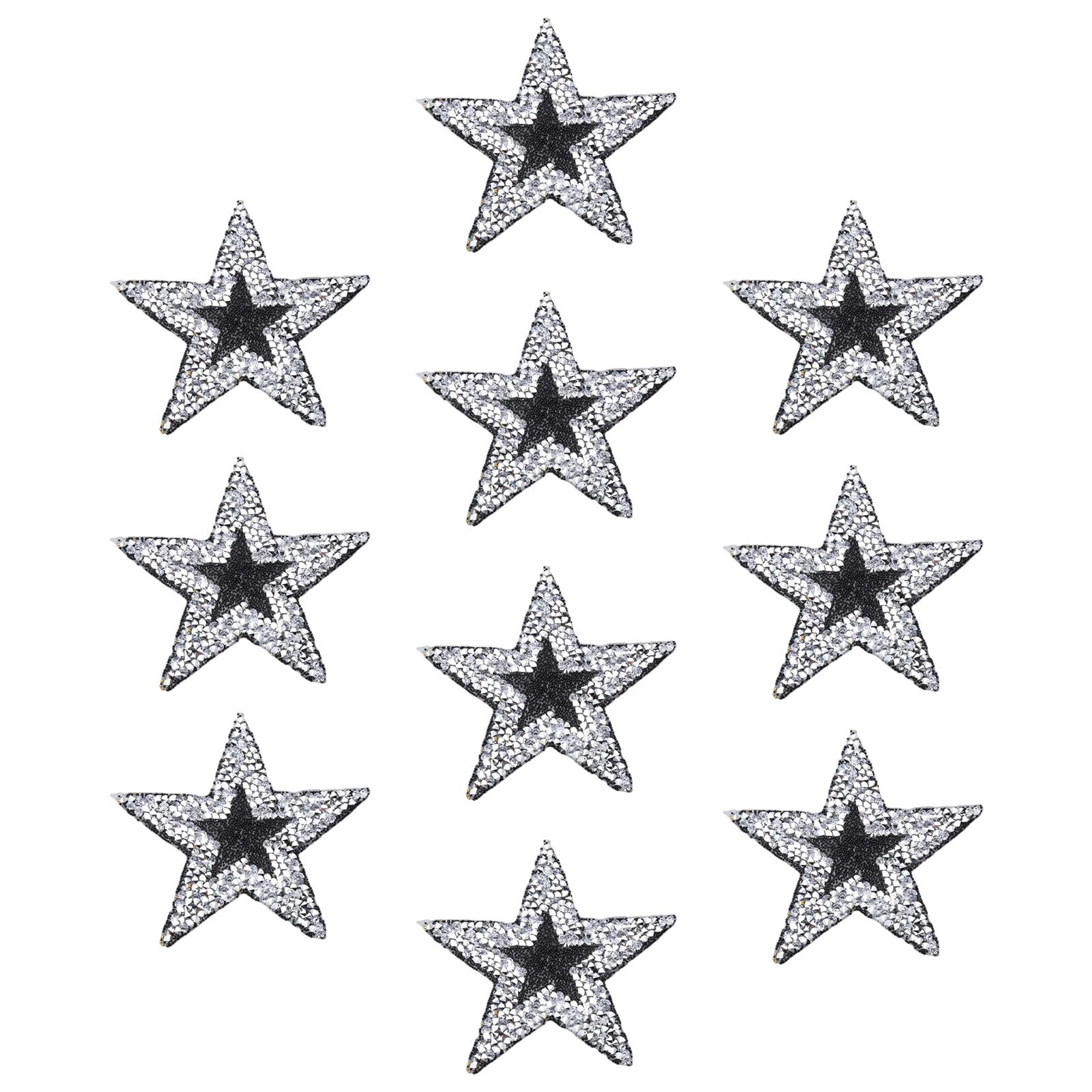 Bothyi - 10 Parches De Estrellas De Diamantes De Imitación Para Reparación De Apliques, Accesorios De Costura, Color Plateado Y Negro