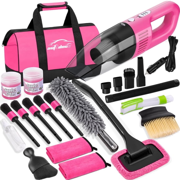 Kit de limpieza para auto AUTODECO de 21 piezas con aspiradora de alta potencia, rosa