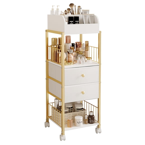 Carrito organizador de maquillaje ZQUYAJ con cajones, color dorado