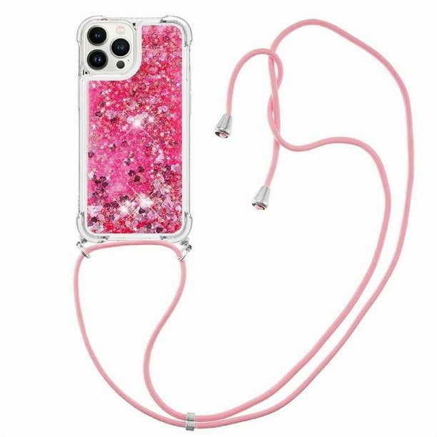 Funda FOXDOCK para iPhone 15 Pro Max con Cuerda Ajustable, Brillo Líquido, Protección Antigolpes y Lente – Ideal para Regalo