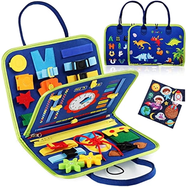 Busy Board Montessori Toy For Toddlers - Educational Activity Developing Sensory Board For Fine Basic Dress Motor Skills - Travel Toys For Plane Car, Gift For Boys Girls