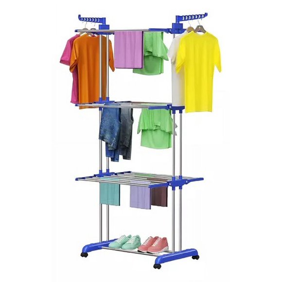 Tendedero Ropa Colgador Perchero Plegable 3 Niveles Azul/ Blanco