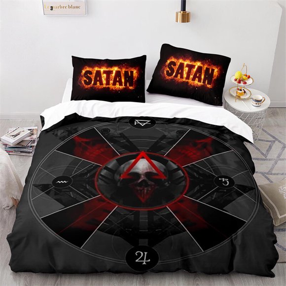 Cover Set Bedding Set Four-leaf Skull Is The Mark Of Satan Special Gift3-Piece Bedding Set (1 Duvet Cover + 2 Pillow Shams)