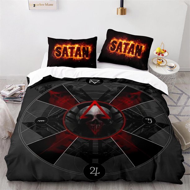 Cover Set Bedding Set Four-leaf Skull Is The Mark Of Satan Special Gift3-Piece Bedding Set (1 Duvet Cover + 2 Pillow Shams)