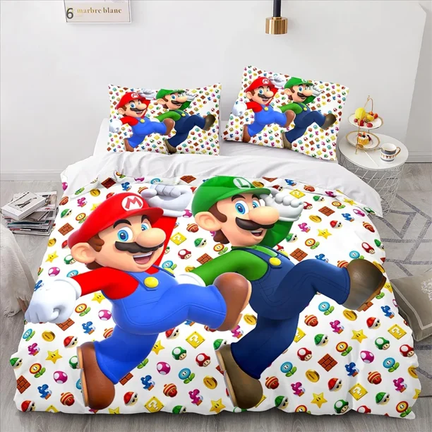 Super Mario Bedding Set Cartoon Duvet Cover Single King Size Pillowcases Comforter Cover Set for Kids Boy Girl Bedroom Decor Bed Sheets
