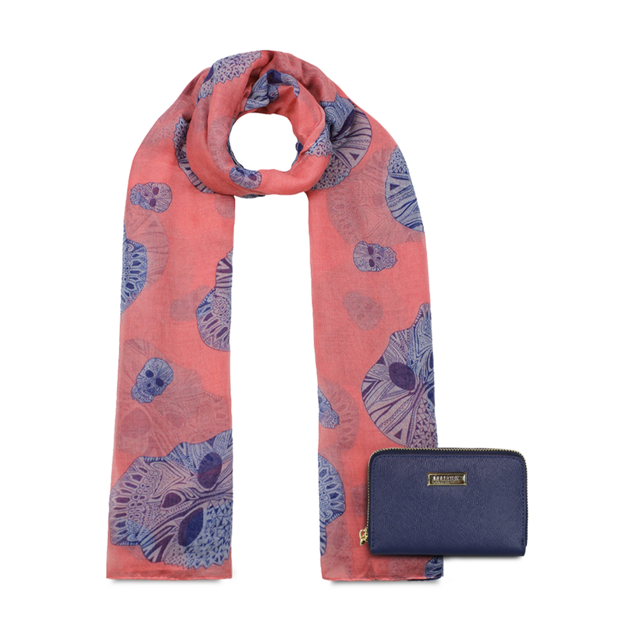 Kubayoff - Kenneth Cole - Pack Bufanda Omani Coral + Billetera Trifold Azul