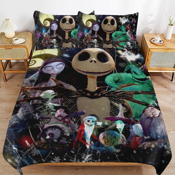 Nightmare Before Christmas Bedding Set Duvet Cover Comfortable and Lightweight Cartoon Bedding 3 Piece Bed Set