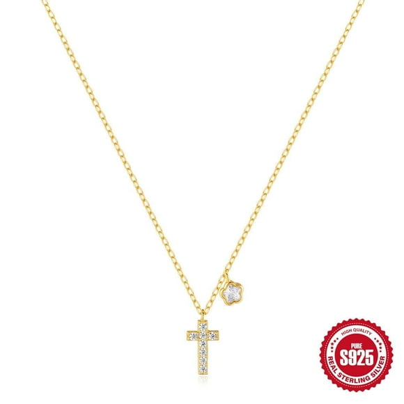 Collar HESHPAWS S925 Sterling Silver Cross Plateado