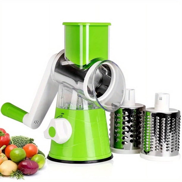 1pc, Cheese Grater, Kitchen Mandoline Vegetable Slicer With 3 Interchangeable Blades, Rotary Grater, Ceative Slicer For Fruit, Grinder For Potato Carrot Nuts, Kitchen Supplies, Kitchen Tools