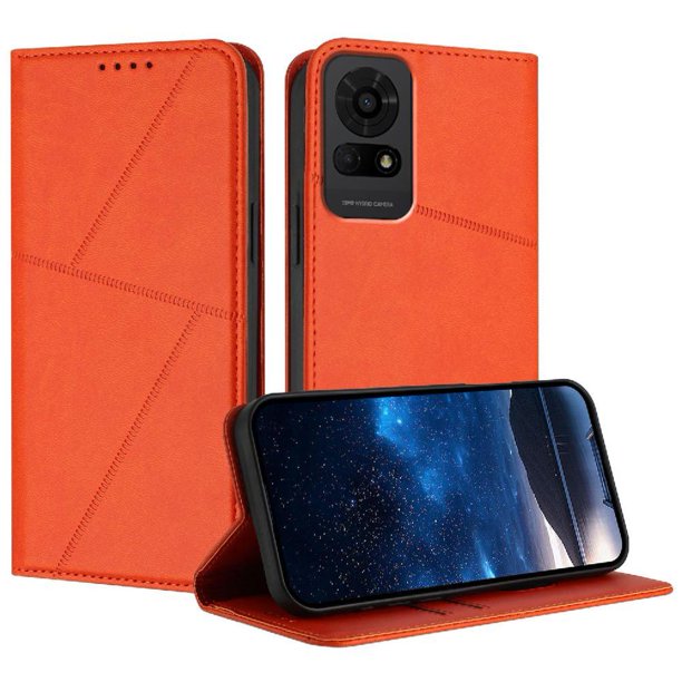 Funda Cartera Magnética para TCL 50 LE Protección Antichoque con Ranuras Naranja
