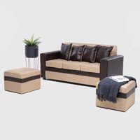 Almore - Sofa Paris 2 Pouf Pu Café Beige