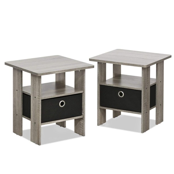 Mesa auxiliar Furinno Andrey, juego de 2 unidades con cajón para papelera, roble francés