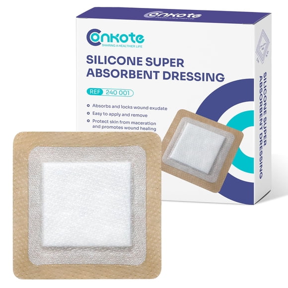 Apósito para heridas Conkote de silicona superabsorbente, 5 x 5 cm, paquete de 10