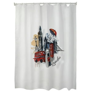 Mallorca - Cortina Para Baño Estampada London Big Ben Con Forro 2 Piezas