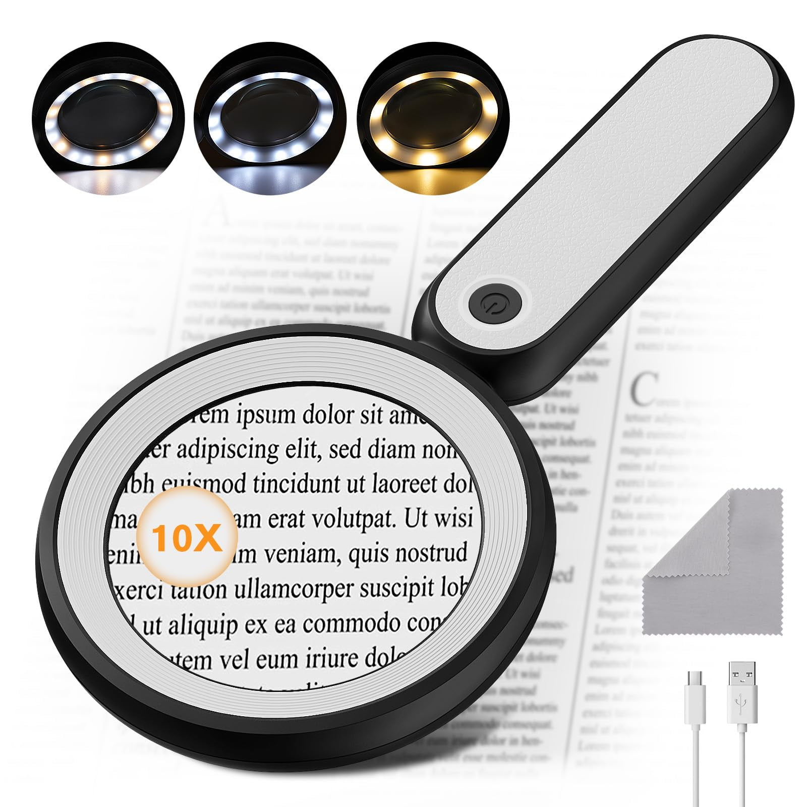 Lupa Moko 10x Con Luz Led Recargable De 21 Leds