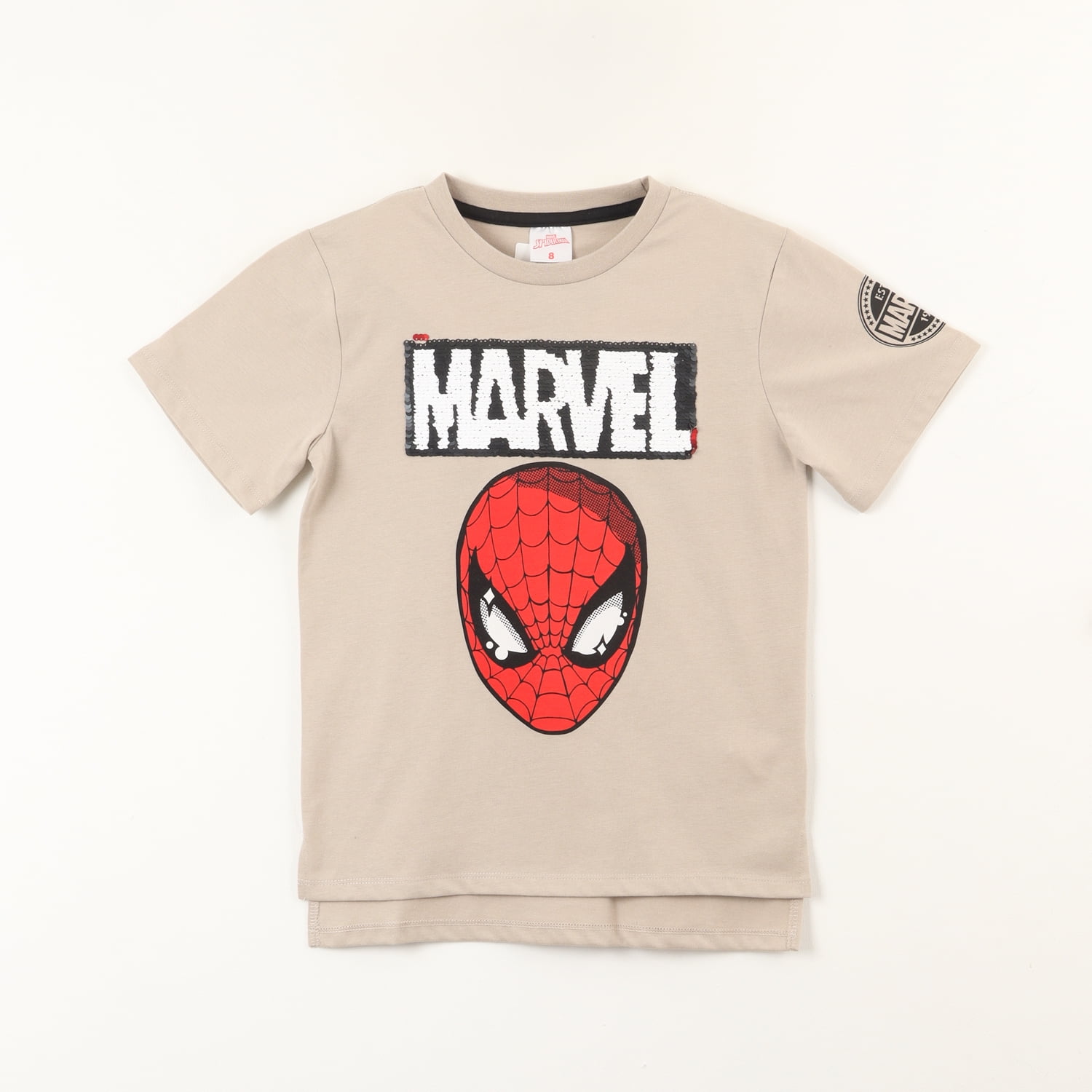 Polera Manga Corta Niño Spiderman Lentejuelas Beige Marvel