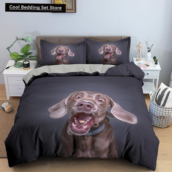 Dog Duvet Cover Funny Puppy Bedding Set for Kids Teens Adults Lovely Pet Animal Black Polyester Quilt Cover Bed Sheets