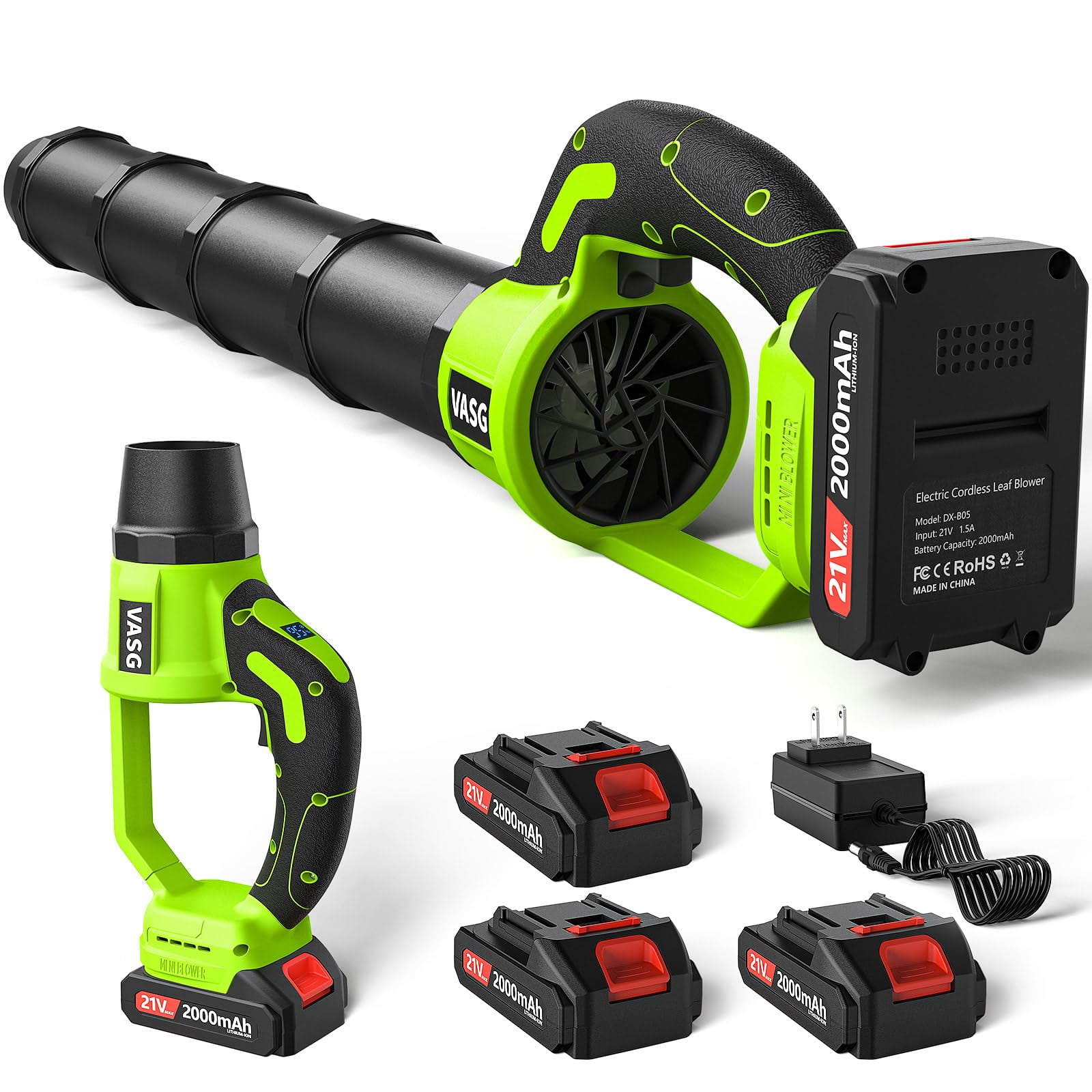 Sopladora De Hojas Inalámbrica Vasg Con 3 Baterías De 21v Y Cargador Rápido