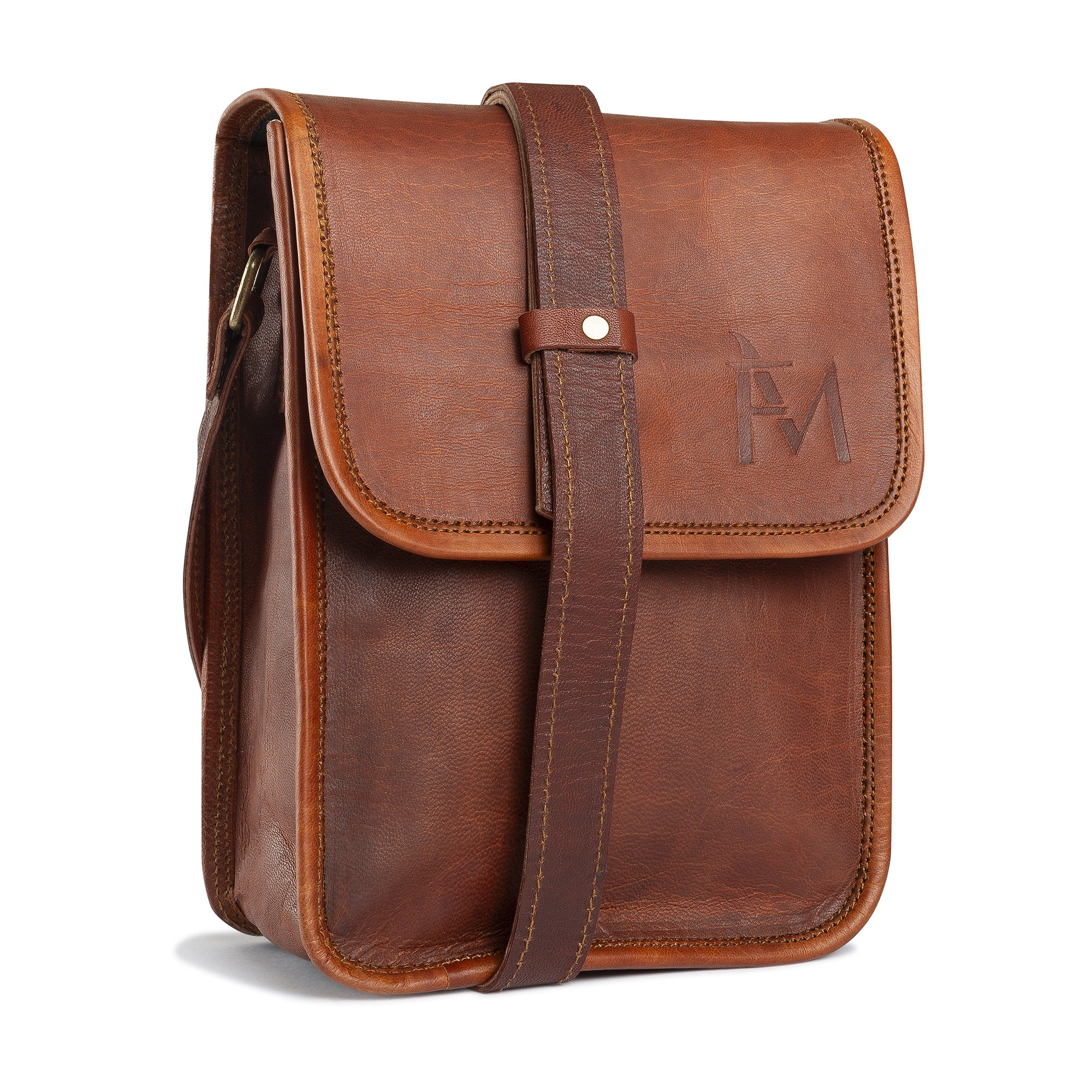 Bolso Bandolera De Cuero Natural, Café Miel, Vintage. Franz Mossi