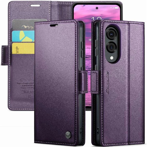 CaseMe tipo cartera Samsung Galaxy S25 Edge con cierre magnético, RFID, tarjetero, soporte, carga inalámbrica