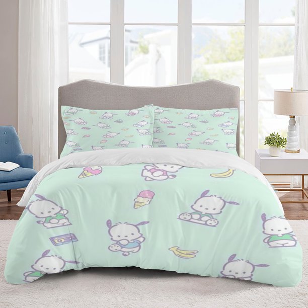 pochacco Bedding Sets Cartoon Duvet Cover Lightweight 3 Piece Bet Sets for Kids Boys Girls