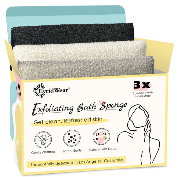 Esponja de baño exfoliante Evridwear Daily Skincare, paquete de 3